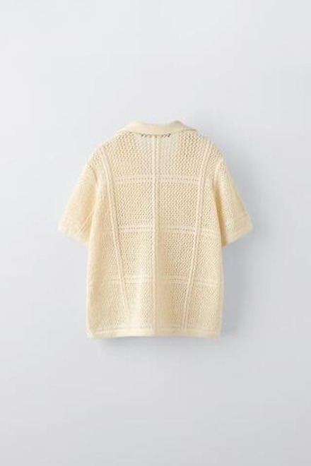 ZARA РУБАШКА ИЗ АЖУРНОГО ТРИКОТАЖА, ЭКРЮ