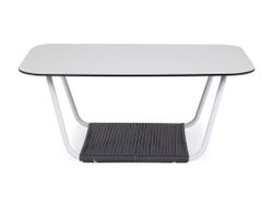 "Гранада" журнальный стол 90х60см из HPL, цвет "молочный", каркас белый муар, роуп темно-серый круглый