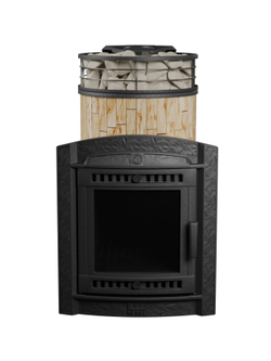 Печь банная «Атмосфера L» в ламелях Окаменевшее дерево ламель+сетка с тоннелем