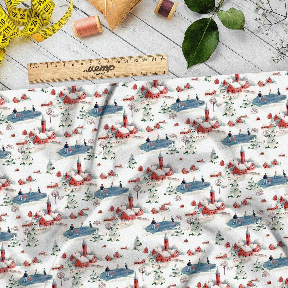 Ткань бязь зимняя деревушка