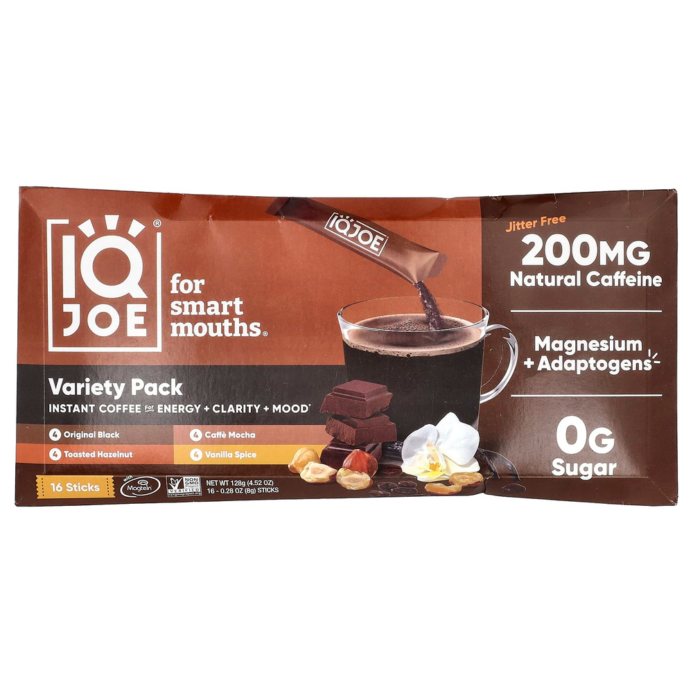 IQBAR, IQJOE®, растворимый кофе для энергии, ясности ума и настроения, набор разных вкусов, 16 стиков по 8 г (0,28 унции)