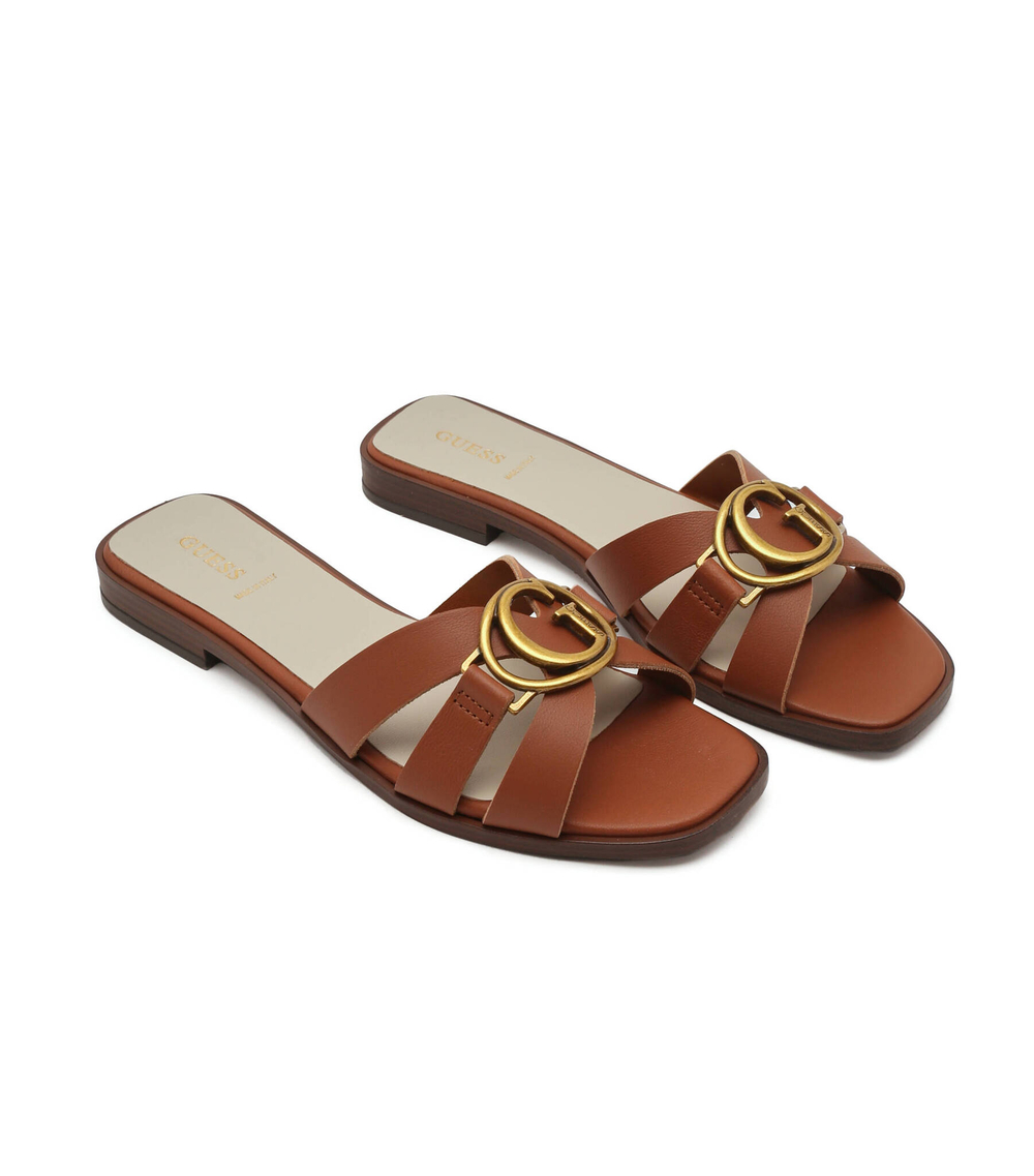 Шлепанцы кожаные symo Guess - коричневый(FL6SYM LEA19)