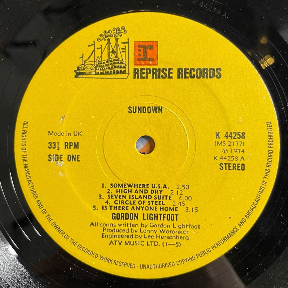 Винтажная виниловая пластинка LP Gordon Lightfoot Sundown (UK 1974)