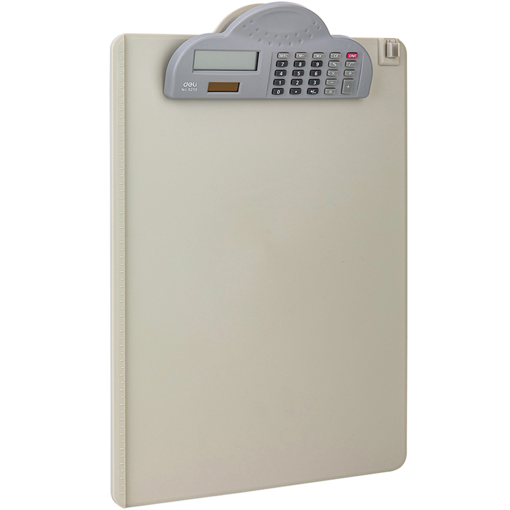 Папка-планшет DELI с калькулятором А4, пластиковая, серая