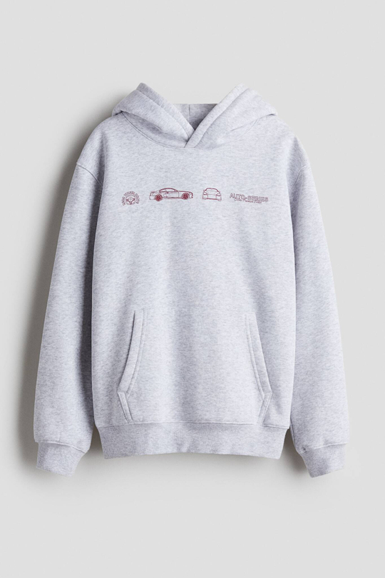 H&M Толстовка с капюшоном и принтом, серый меланж