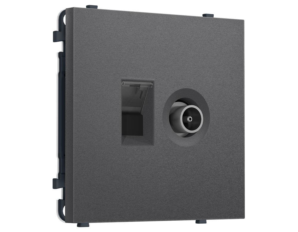 MS662510 Комплект механизма розетки компьютерной + TV оконечной SIGMA Антрацит серый RJ-45 (8P8C) CAT6/50-870MHz 1dB с/ш QUANT PRO (SP6625, PR195)