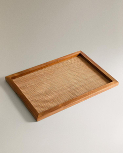 ZARA HOME ДЕРЕВЯННЫЙ ПОДНОС ИЗ РОТАНГА, КОРИЧНЕВЫЙ