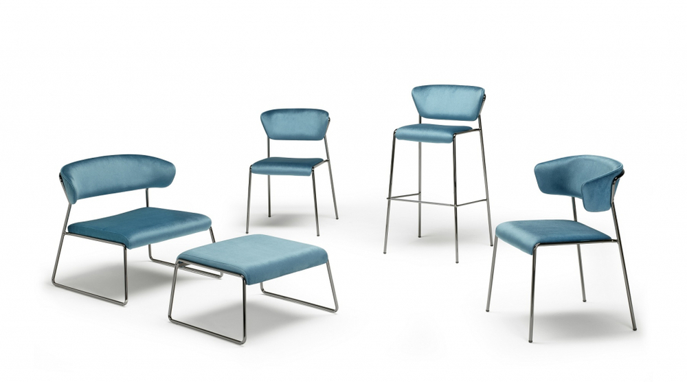 Пуф с обивкой Scab Design Lisa Lounge Pouf, черный глянцевый никель, голубой