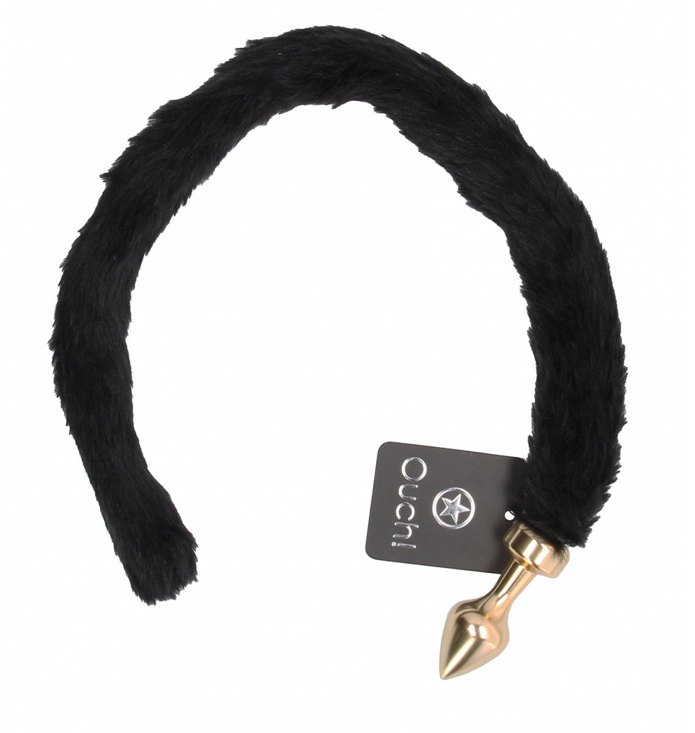 Золотистая анальная пробка с кошачьим хвостом Kitty Tail (Цвет: золотистый с черным)