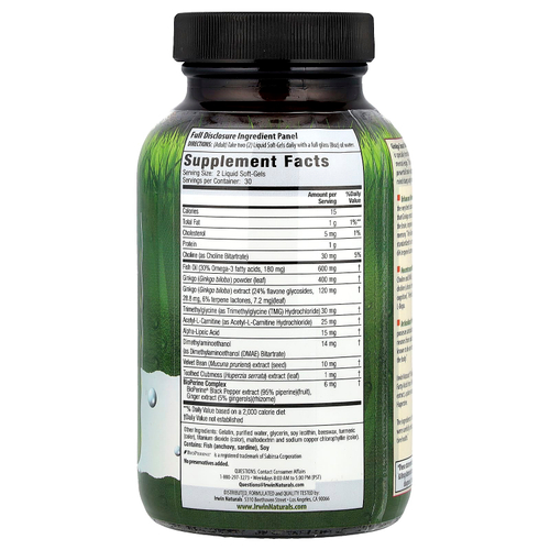 Irwin Naturals, Ginkgo Smart®, максимальная концентрация и память, 60 капсул с жидкостью