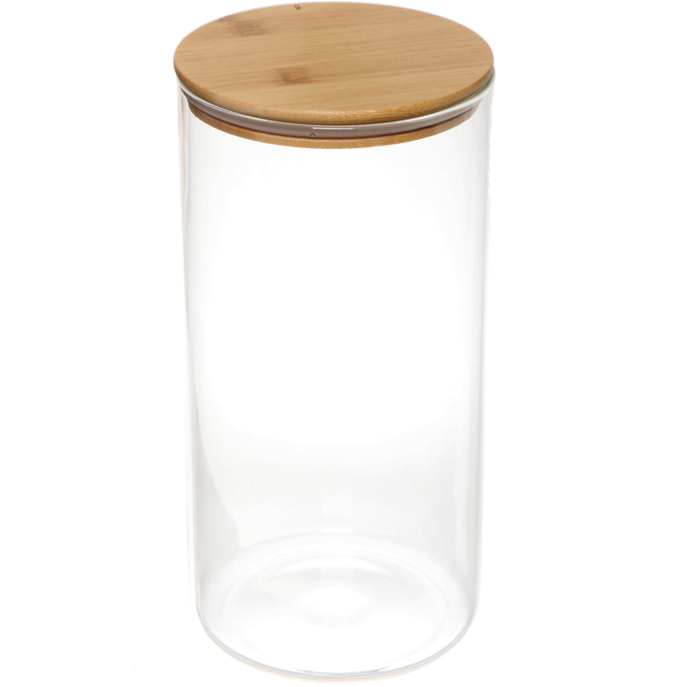 Банка для продуктов стеклянная 5000мл «Хай-Тек» с бамбуковой крышкой 15*30см
