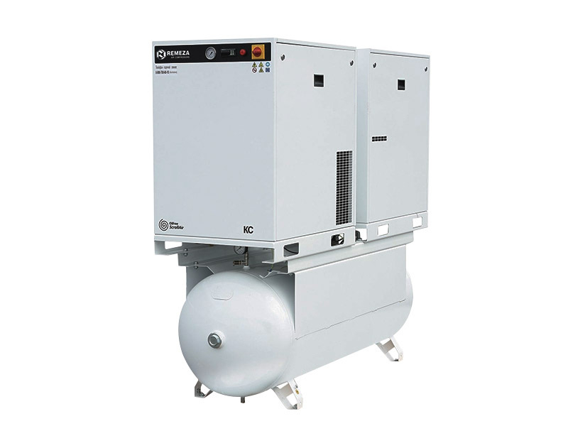 Спиральный компрессор Remeza КС7-8-500ТМ: 2 компрессора и 2 двигателя на ресивере 500л. с осушителем