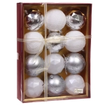 Новогодние шары «Волшебный вальс» 8 см (набор 12 шт), Серебро/Белый