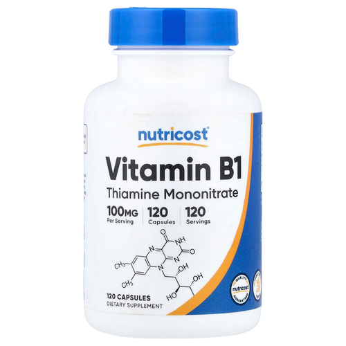 Nutricost, витамин B1, 100 мг, 120 капсул
