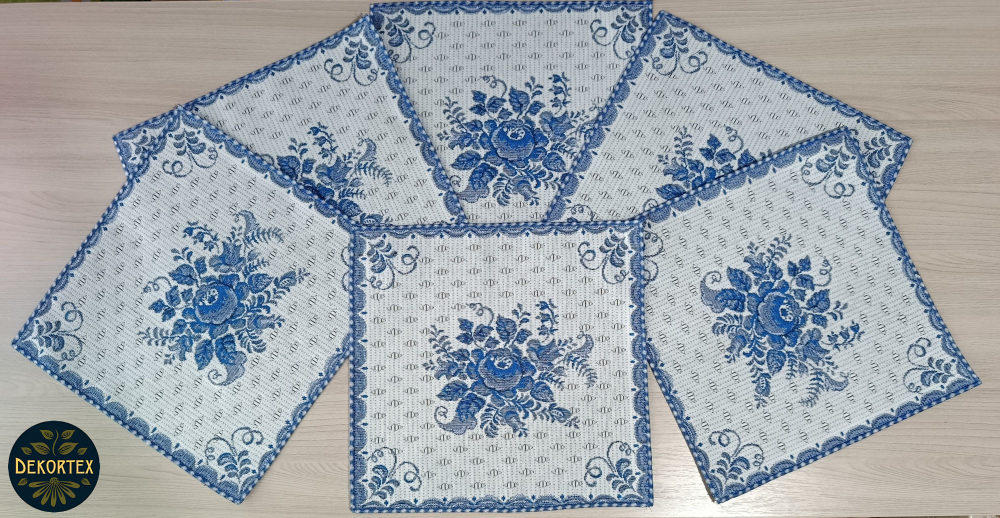 Набор декоративных гобеленовых салфеток Гжель букет 32х32 (6 шт.)