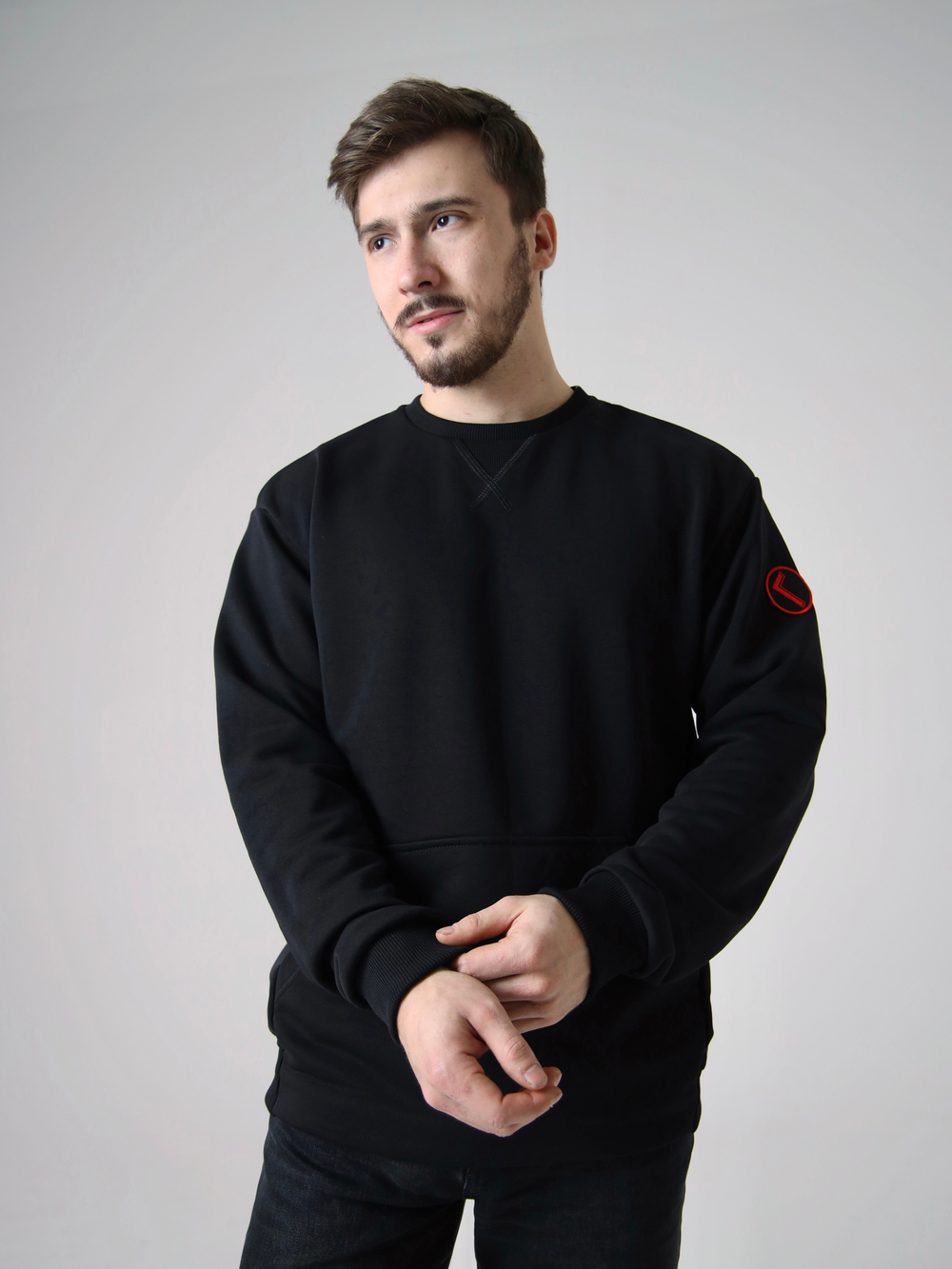 Свитшот мужской черный Город Горький с нашивкой галочка