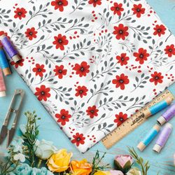 Ткань Барби яркие красные луговые цветочки