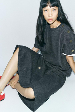 ZARA ТОП ИЗ МЯГКОЙ ТКАНИ С ПУГОВИЦАМИ, СЕРЫЙ С МЕЛАНЖЕВЫМ ЭФФЕКТОМ