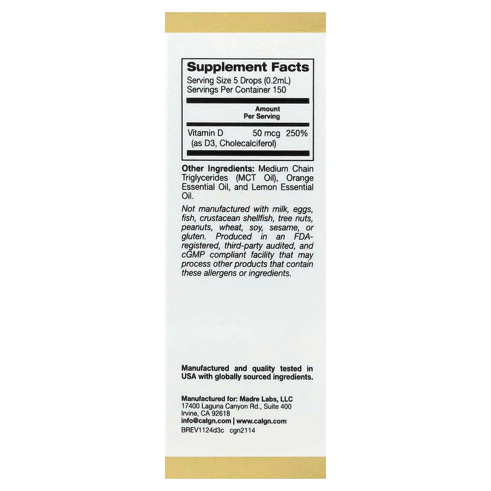 California Gold Nutrition, витамин D3 (цитрус), 30 мл (1 жидк. унция)