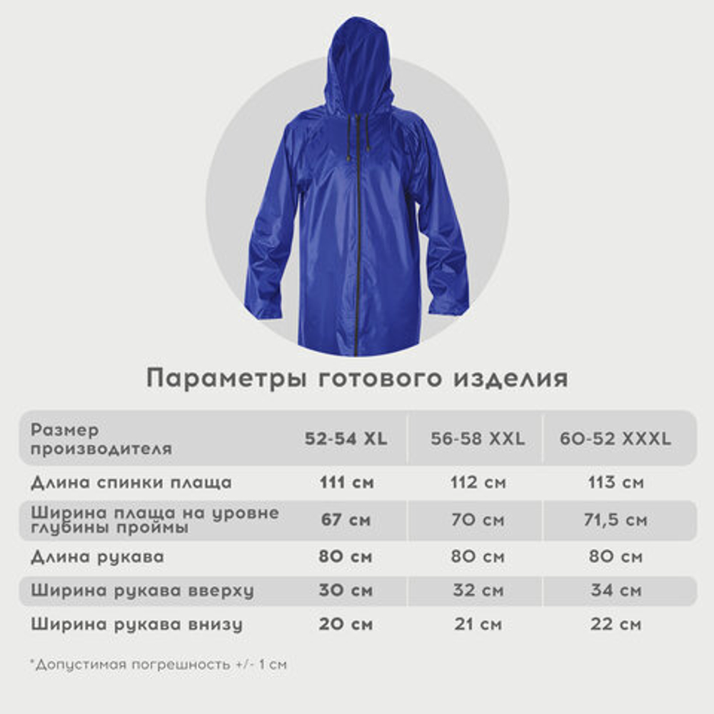 Плащ-дождевик синий на молнии многоразовый с ПВХ-покрытием, размер 56-58 (XXL), рост 170-176, ГРАНДМАСТЕР