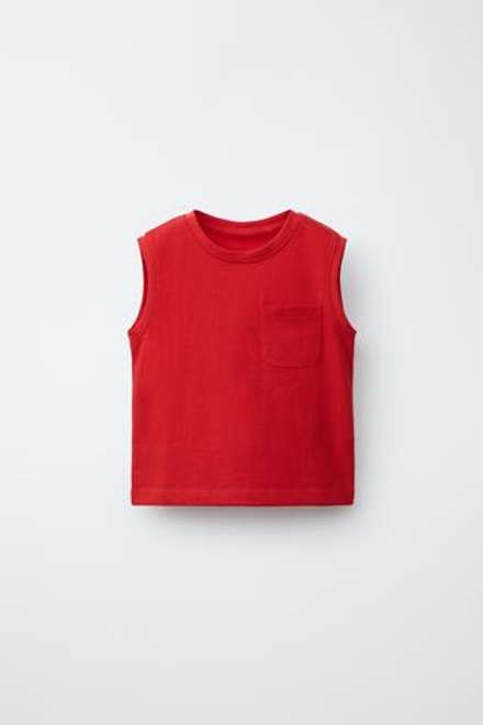 ZARA ОДНОТОННАЯ ФУТБОЛКА С КАРМАНОМ, КРАСНЫЙ