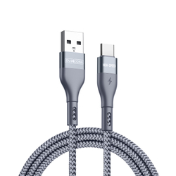 Кабель покрытый нейлоном серого цвета 100см с разъемом USB A на USB Type-C с быстрой зарядкой PD 12W от Duzzona, серия A8 Cable