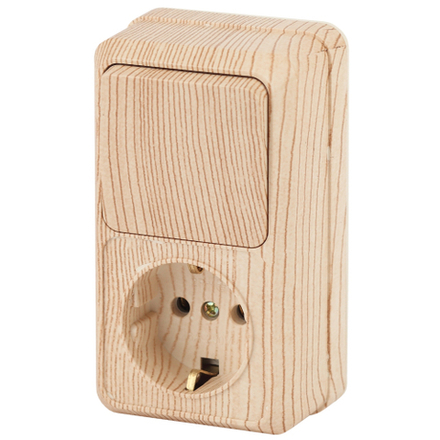 Блок розетка с выключателем Intro Quadro 2-705-11 вертикальный 10-16-А-250В IP20 ОУ сосна