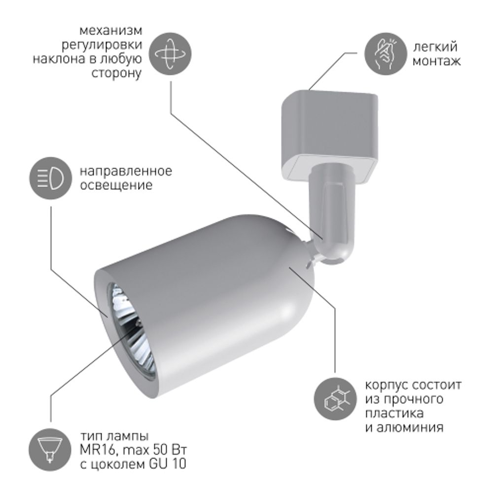 Трековый светильник однофазный ЭРА TR41-GU10 WH под лампу GU10 белый
