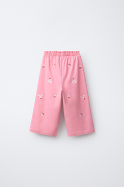 ZARA БРЮКИ-КЮЛОТЫ С ВЫШИВКОЙ ЦВЕТОВ, КОРАЛЛОВЫЙ