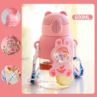 Бутылка с ушками (розовая) 600мл