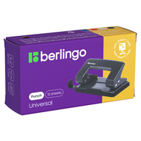 Дырокол до 10л, Berlingo, металлический, с линейкой, черный