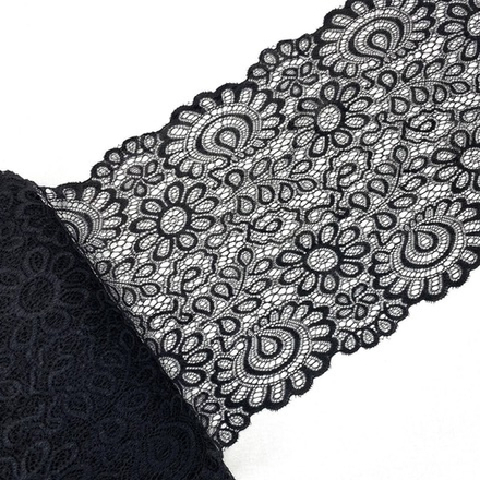 Кружево эластичное черное 20 см