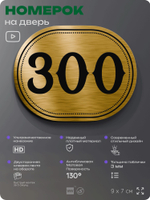 Номерок на дверь квартиры 300, для кабинета, офиса, шильдик 9 х 7 см, золотистый, Айдентика Технолоджи