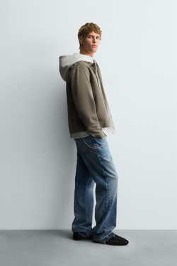 ZARA ДЖИНСОВАЯ КУРТКА-РУБАШКА НА МОЛНИИ, РЫЖЕВАТО-КОРИЧНЕВЫЙ