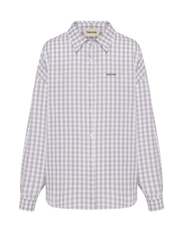 Серая хлопковая оверсайз рубашка в клетку