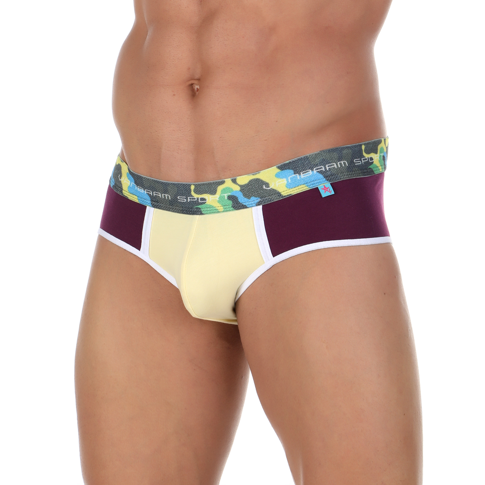 Мужские брифы баклажановые с желтой вставкой Van Baam VB50758