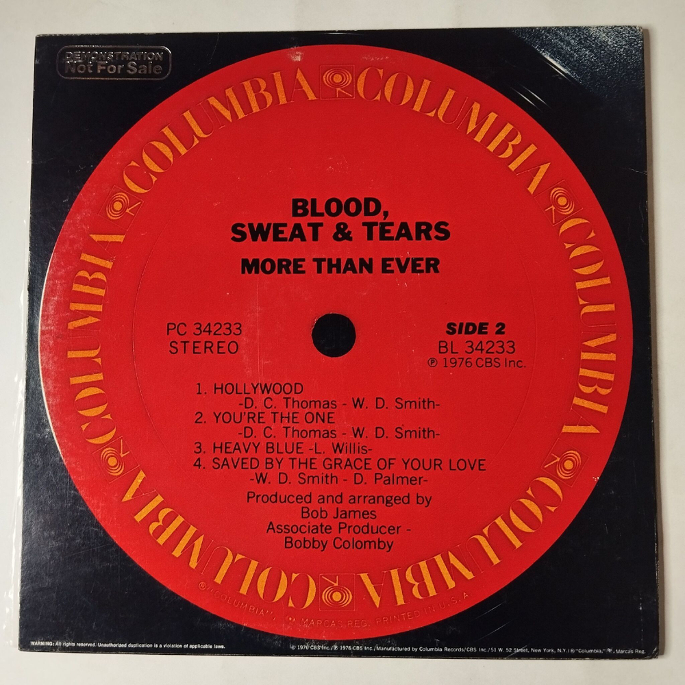 Винтажная виниловая пластинка LP Blood, Sweat and Tears More Than Ever (USA 1976) (Promo)
