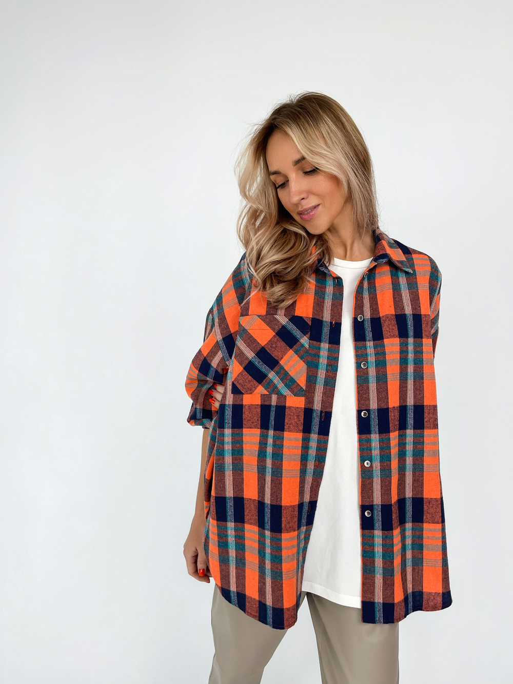 Рубашка в клетку оранжевая 4