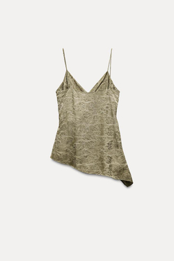 ZARA ЖАККАРДОВЫЙ ТОП ИЗ КОЛЛЕКЦИИ ZW СО СБОРКОЙ, ХАКИ