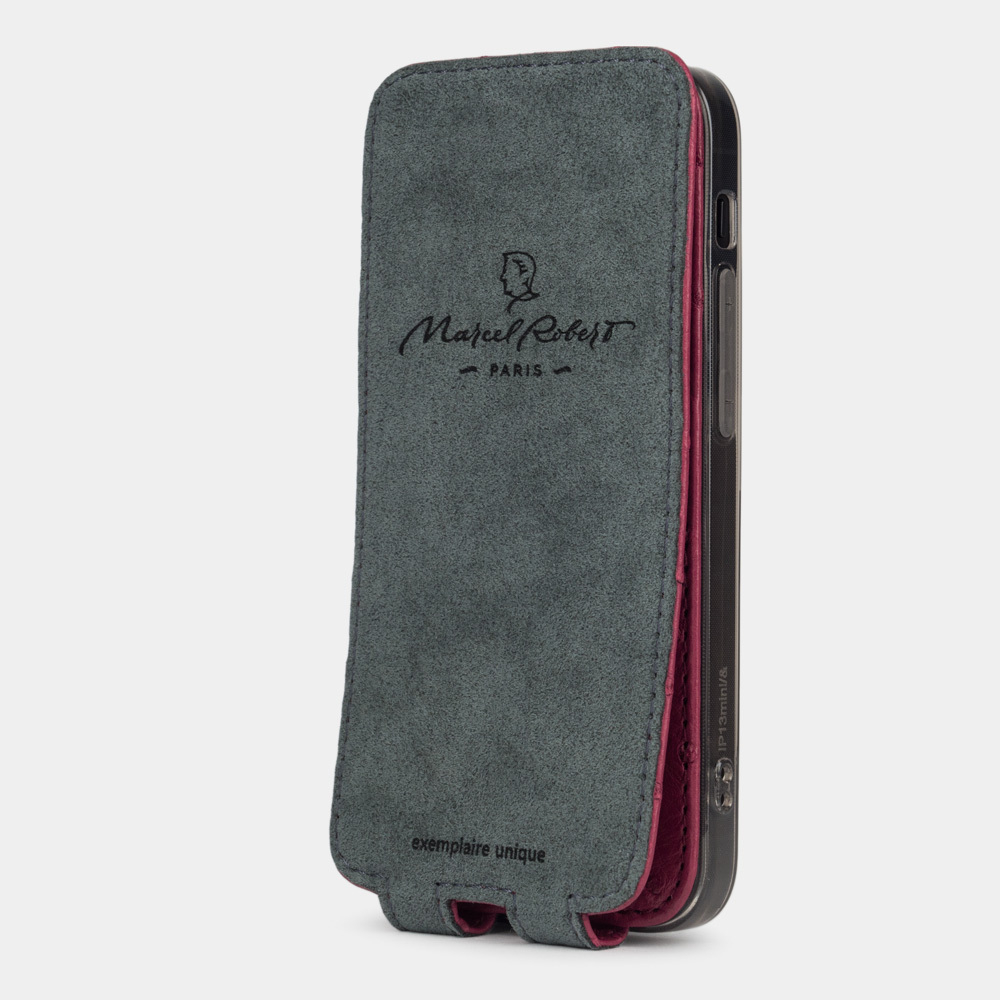 Чехол для iPhone 14 Pro из кожи страуса, цвета фуксии