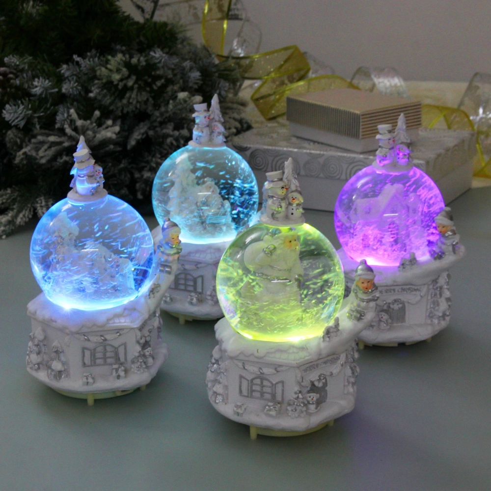 Сувенир Снежный шар «Снежные чудеса» 12.5*12.5*21 см (падающий снег, подсветка, музыка), микс