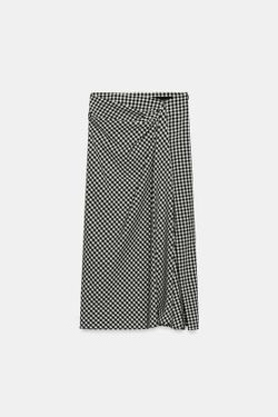 ZARA ЮБКА ВИШИ В КЛЕТКУ СО СБОРКАМИ, ЧЕРНЫЙ/БЕЛЫЙ
