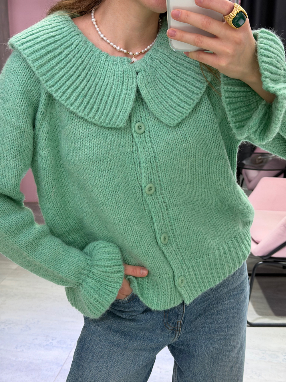 Кардиган с воротничком Candy зеленый