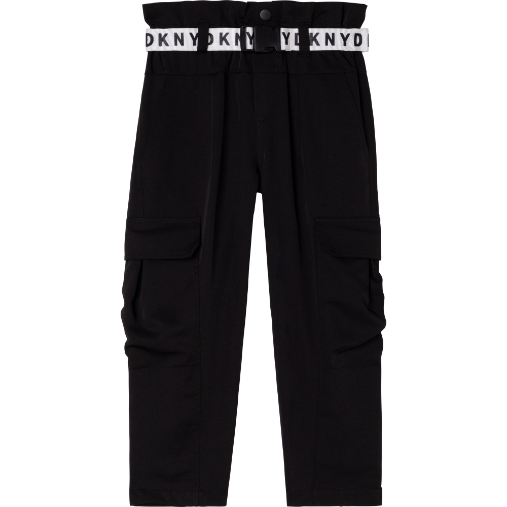 Брюки карго DKNY Черный/Нашивка: ярлык/Ремень: белый с черными логотипами Девочка