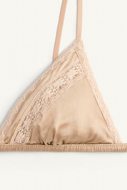 ZARA ШЕЛКОВЫЙ БЮСТГАЛЬТЕР С ТРЕУГОЛЬНЫМИ ЧАШЕЧКАМИ - LIMITED EDITION, БЕЖЕВО-РОЗОВЫЙ