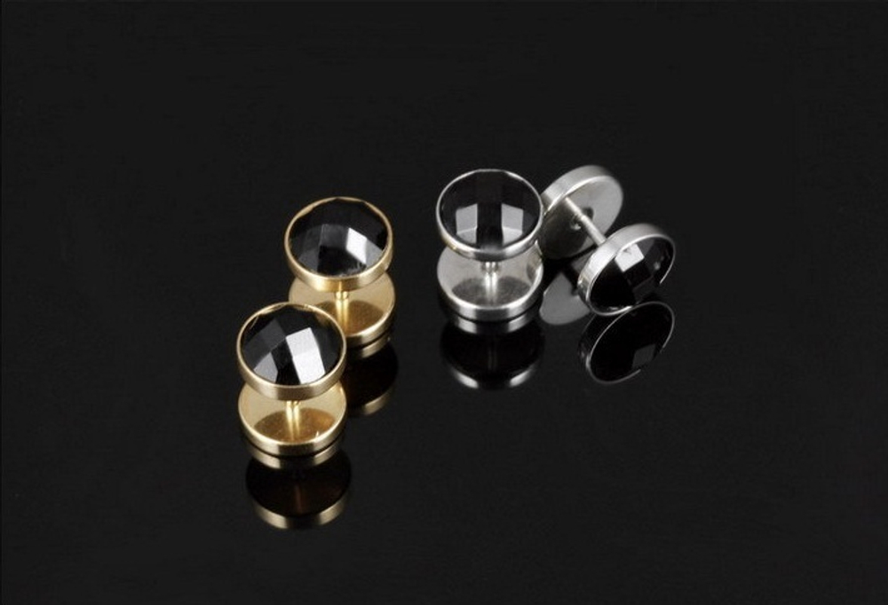 Серьги гвоздики с чёрным камнем Steelman 87994