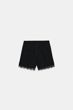 ZARA ШОРТЫ-БЕРМУДЫ С КРУЖЕВОМ, ЧЕРНЫЙ