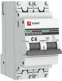Автоматический выключатель ВА 47-63, С 6А, 230/400V, 2P, EKF