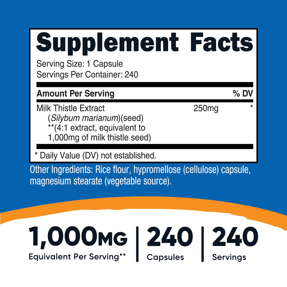 Nutricost, Расторопша, 1000 мг, 240 капсул