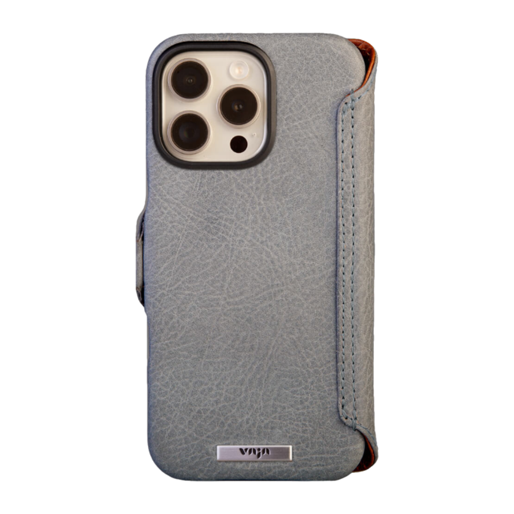 Кожаный чехол-книжка MagSafe Vaja Wallet Pull-Up V-Mag для iPhone 16 Pro Max Чехол ручной работы из натуральной патагонской кожи «пулл ап» с магнитной застёжкой. Вмещает до пяти карт. Есть RFID-защита